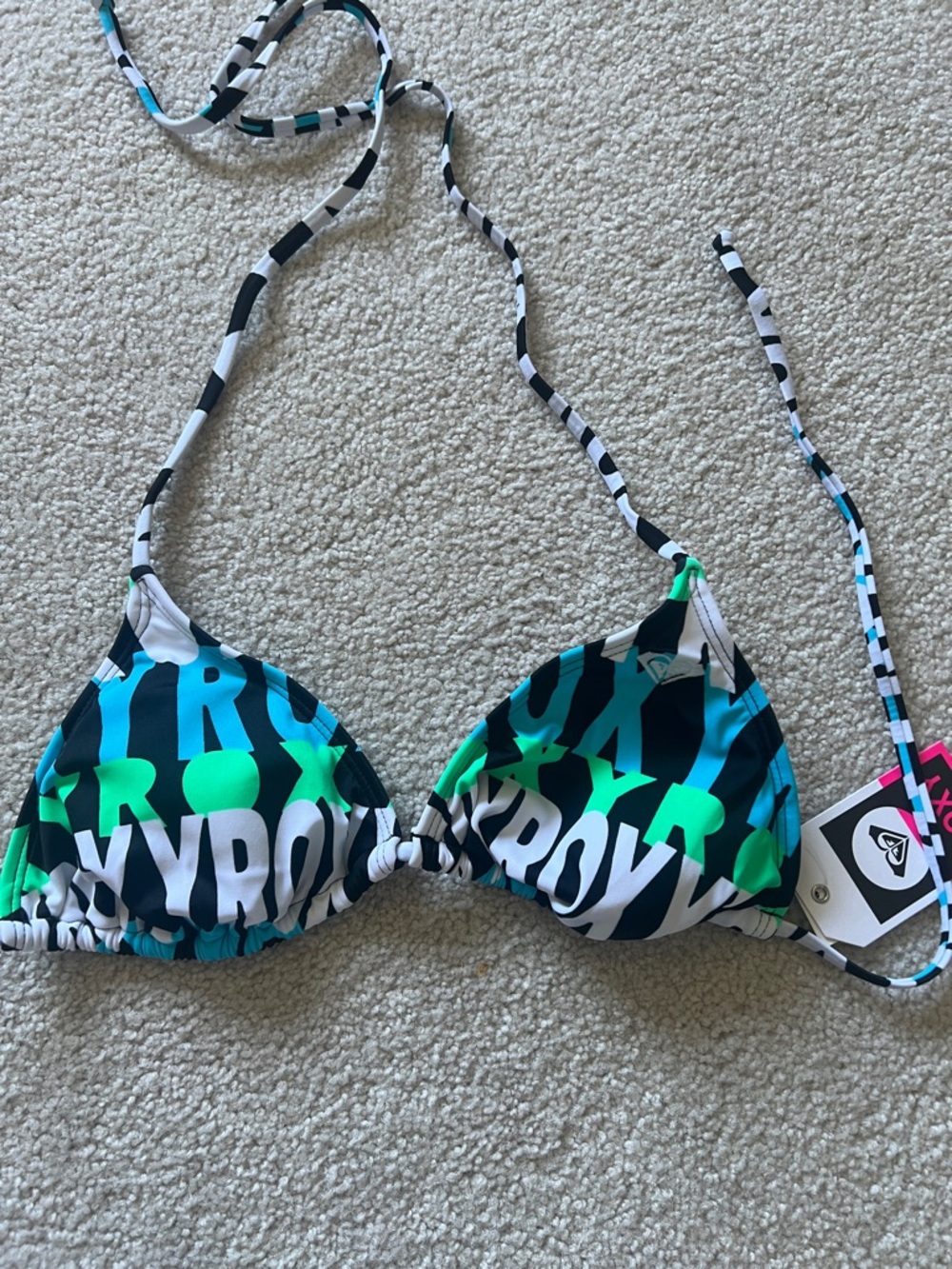 Roxy Green Blue Graphic Triangle Bikini Top